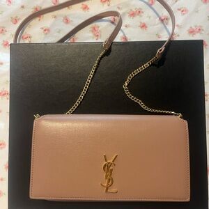 Yves Saint Laurent Casandre tan smooth leather wallet cross body